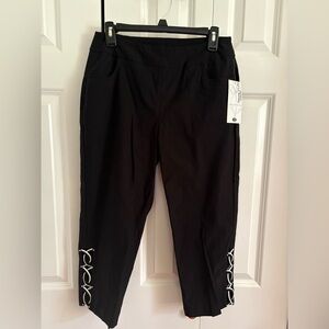 Lulu-B Capri Black Pants with White Lace-Up Accent